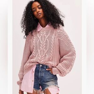 Free People Pink Cable Knit Sweater